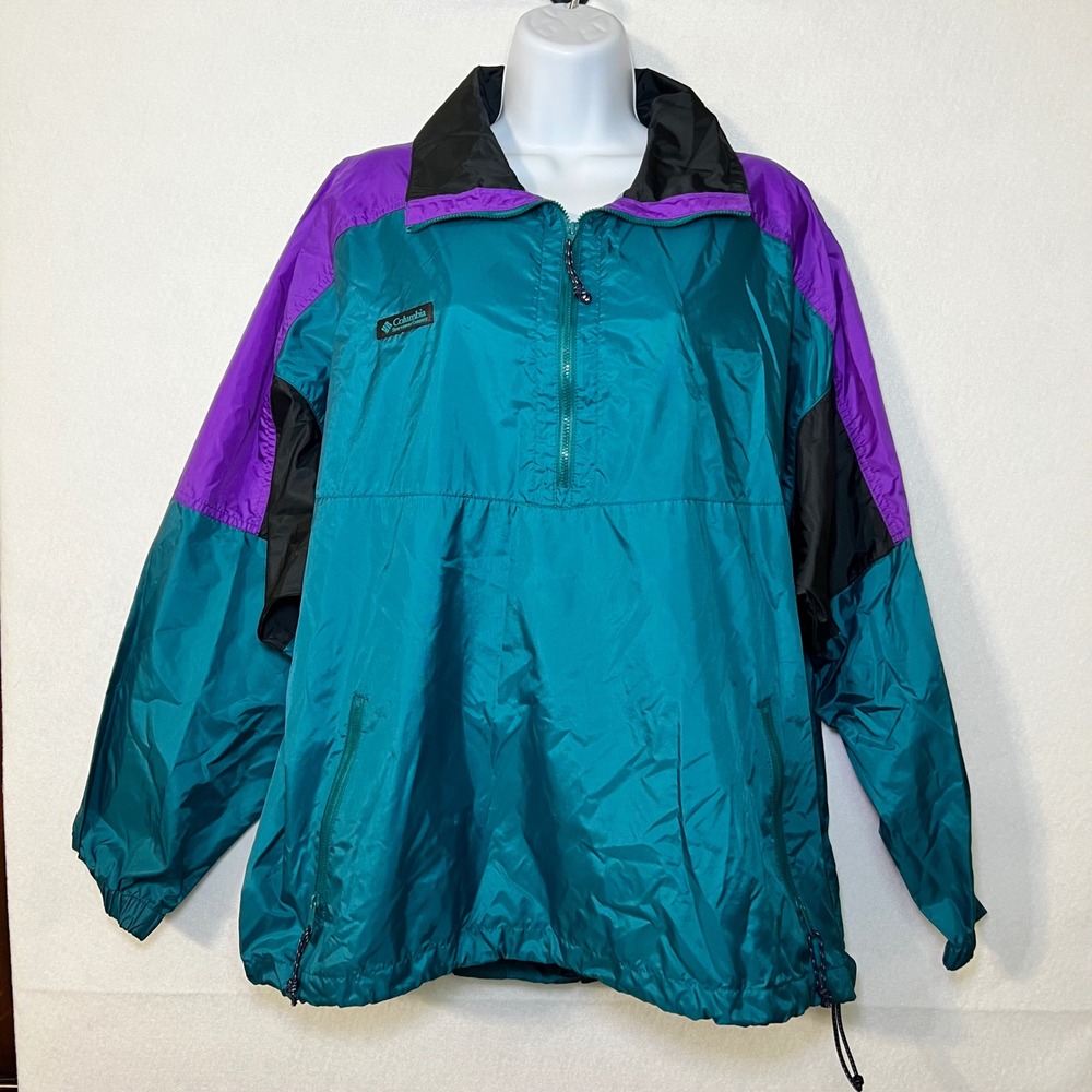 Vintage 90s‎ Columbia Sportswear Women Teal Purple Colorblock Hf Zip Windbreaker